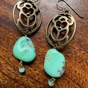 Boho Scarab Chrysoprase earrings handmade by me gold fill earwiresBrass spell